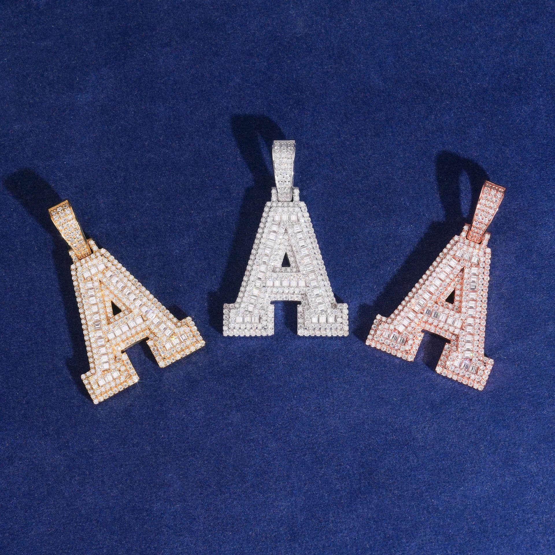 Unisex Letter Pendant – 925 Sterling Silver Moissanite Hip Hop Iced-Out Alphabet Jewelry - CaratixJewelry