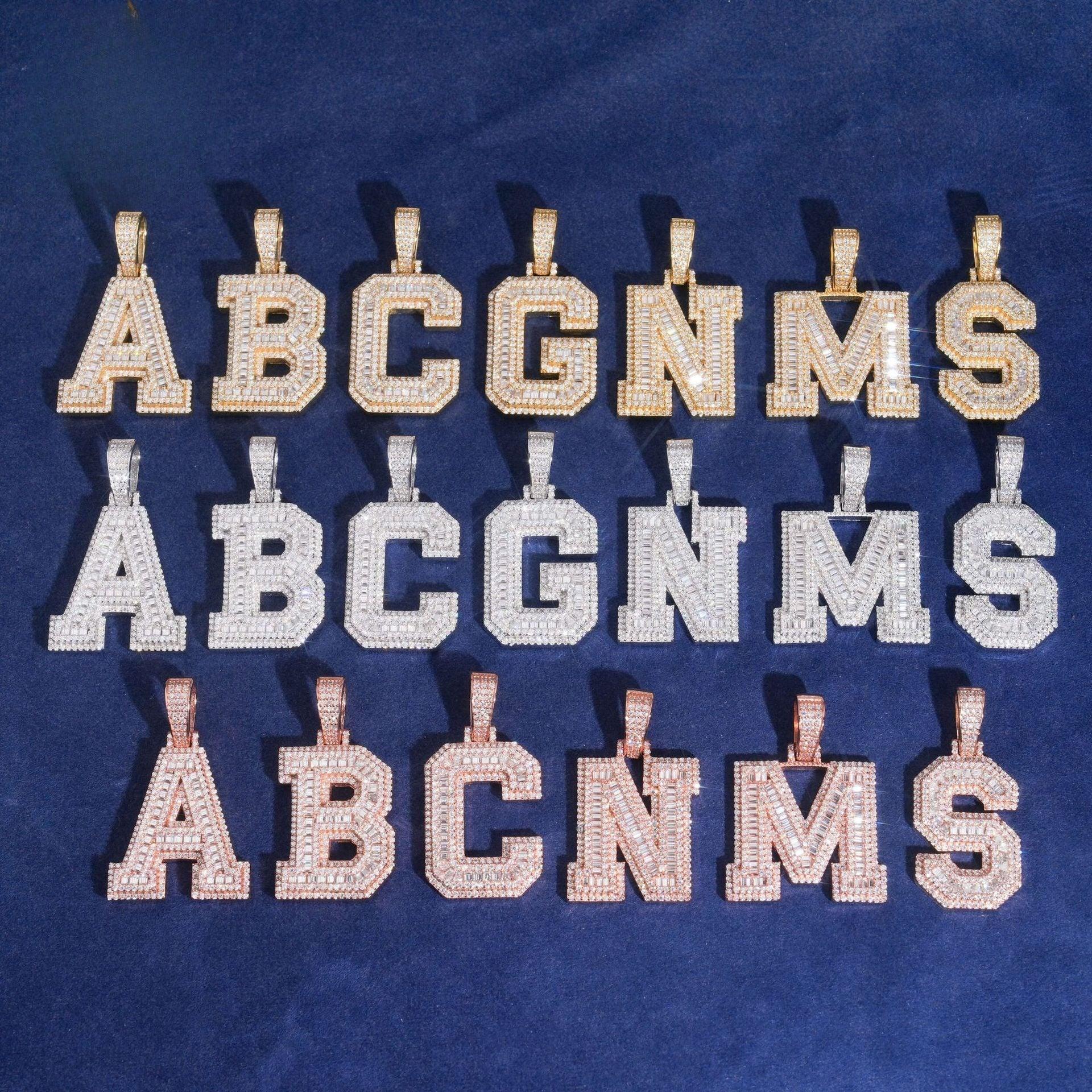 Unisex Letter Pendant – 925 Sterling Silver Moissanite Hip Hop Iced-Out Alphabet Jewelry - CaratixJewelry