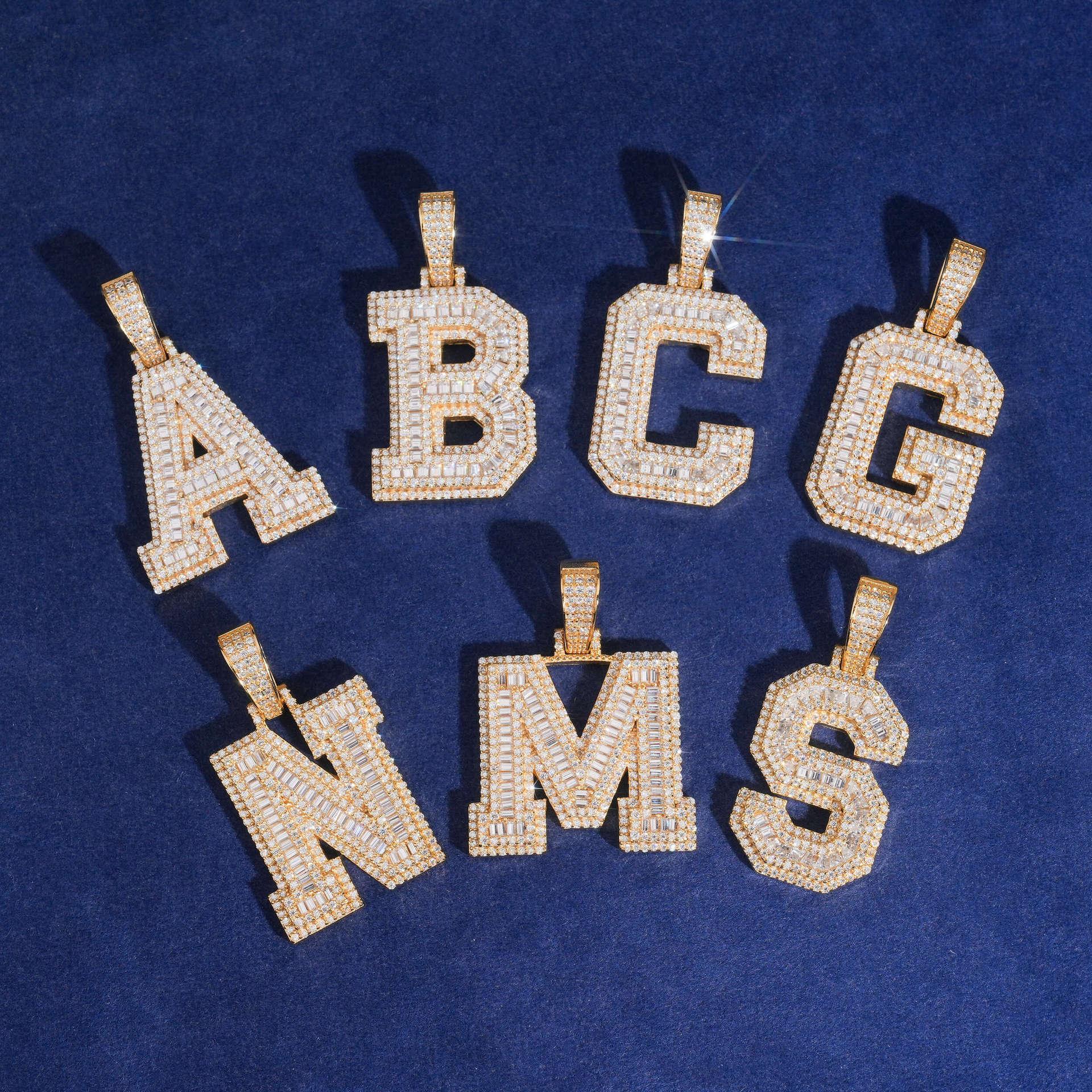 Unisex Letter Pendant – 925 Sterling Silver Moissanite Hip Hop Iced-Out Alphabet Jewelry - CaratixJewelry
