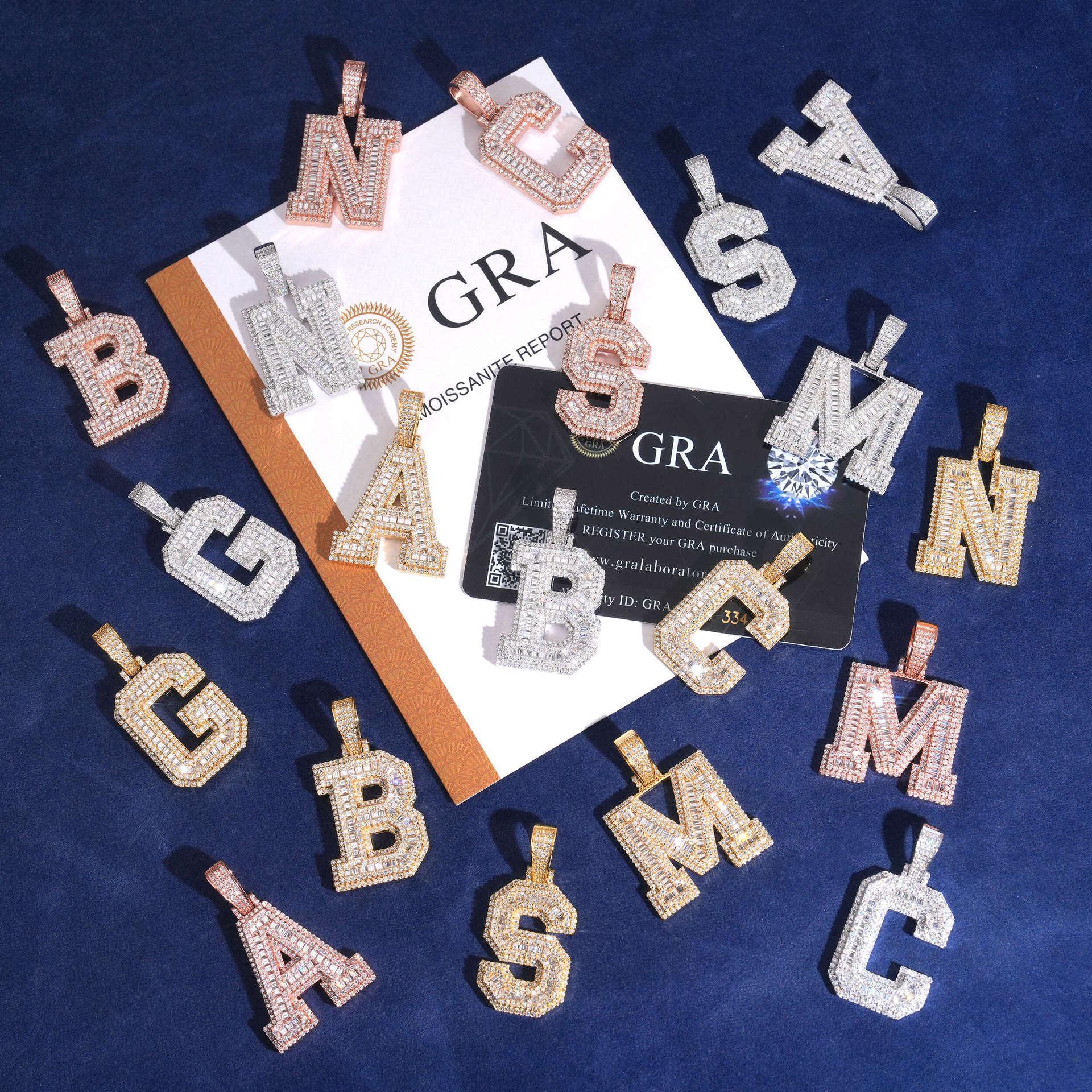 Unisex Letter Pendant – 925 Sterling Silver Moissanite Hip Hop Iced-Out Alphabet Jewelry - CaratixJewelry