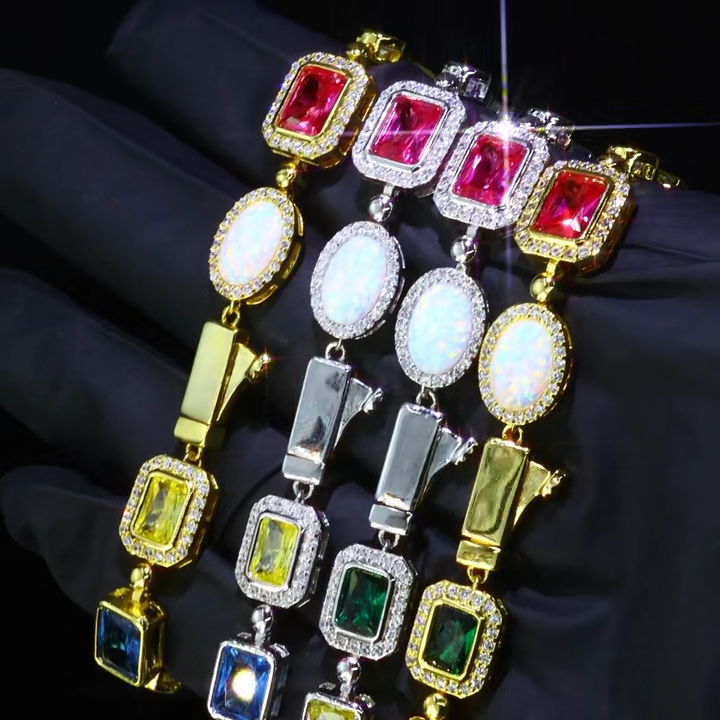 CARÁTIX 10mm Multi-Color Enamel CZ Chain Necklace – Silver Geometric Gemstone Motif Fashion Jewelry