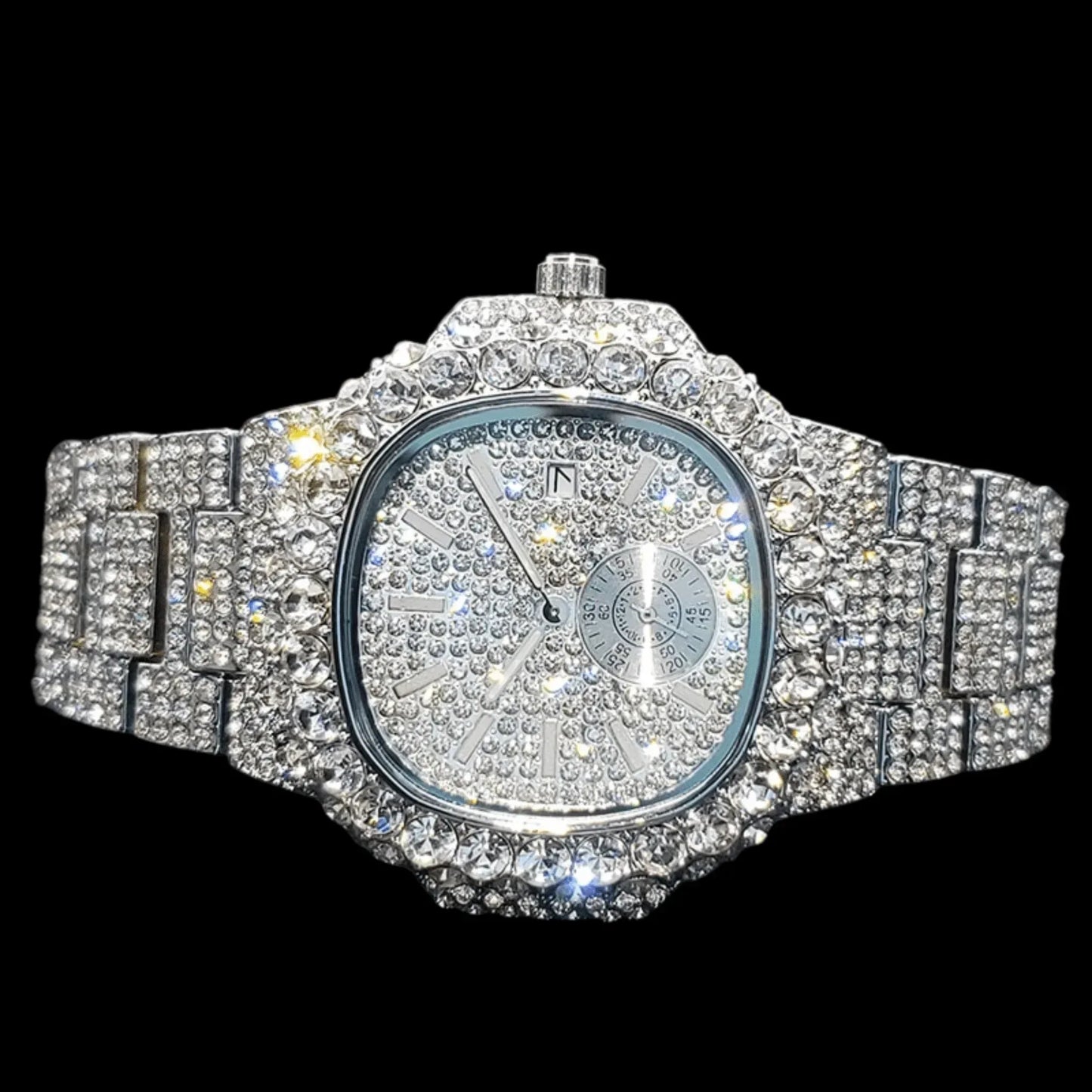 VVS Full Ice Date Special Minute Hand Iced Out Watch - CaratixJewelry